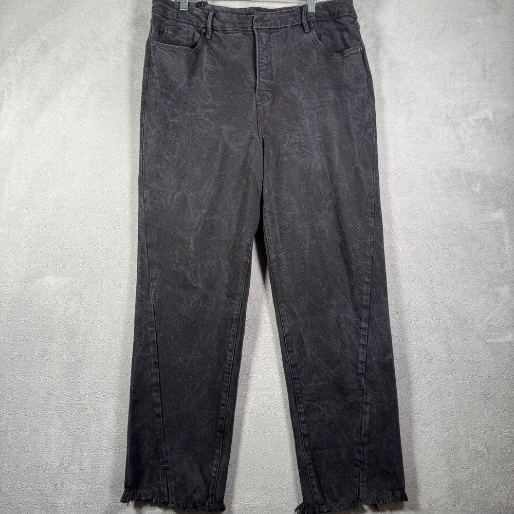 Good American Jeans Womens 16 Black Good Boy Split Raw‎ Hem Stretch Denim Casual